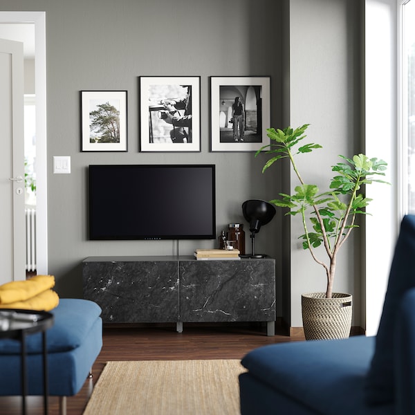 IKEA BESTÅ TV bench with doors, 47 1/4x16 1/2x18 7/8 in Dark Gray / Bergsviken / Stubbarp Black, Ikea Ireland | 2861IRQCU