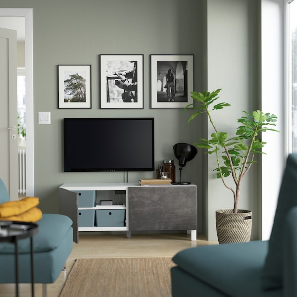 IKEA BESTÅ TV bench with doors, 47 1/4x16 1/2x18 7/8 in White Kallviken / Stubbarp / Dark Gray, Ikea Ireland | 8047OCISH