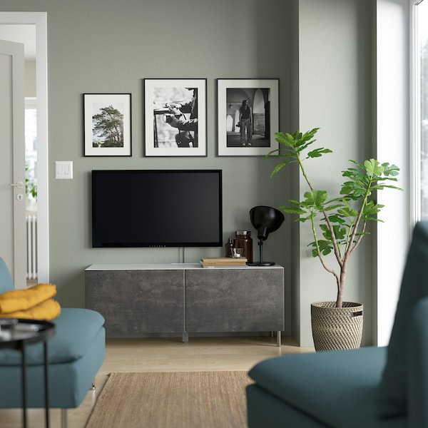 IKEA BESTÅ TV bench with doors, 47 1/4x16 1/2x18 7/8 in White / Kallviken / Ösarp Dark Gray, Ikea Ireland | 5784NHBDQ