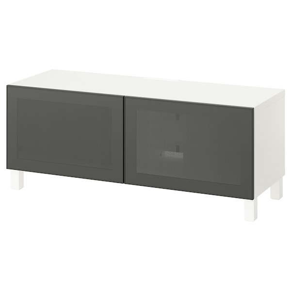 IKEA BESTÅ TV bench with doors, 47 1/4x16 1/2x18 7/8 in White Mörtviken / Stubbarp / Dark Gray, Ikea Ireland | 3651DNEJC