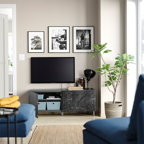 IKEA BESTÅ TV bench with doors, 47 1/4x16 1/2x18 7/8 in Dark Gray / Bergsviken / Ösarp Black, Ikea Ireland | 4751OAUIT