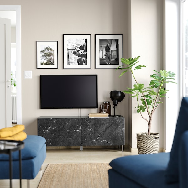IKEA BESTÅ TV bench with doors, 47 1/4x16 1/2x18 7/8 in Dark Gray / Bergsviken / Ösarp Black, Ikea Ireland | 4751OAUIT