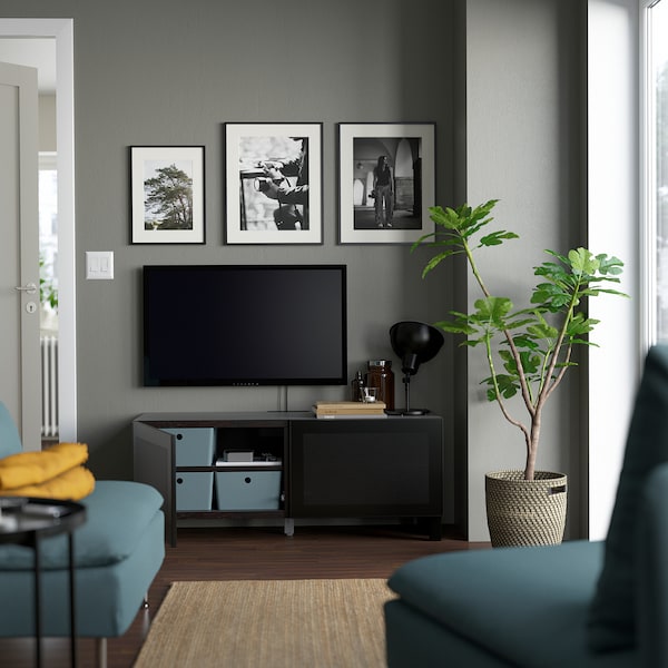 IKEA BESTÅ TV bench with doors, 47 1/4x16 1/2x18 7/8 in Black / Brown / Mörtviken / Stubbarp Black, Ikea Ireland | 6973UNTIH