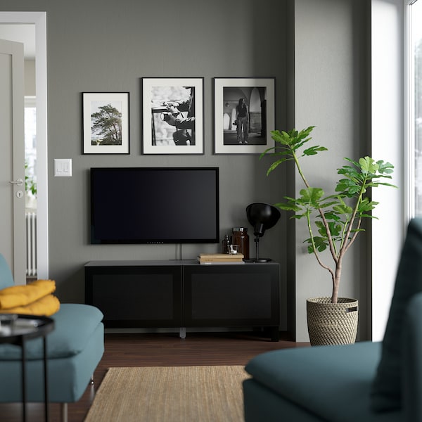 IKEA BESTÅ TV bench with doors, 47 1/4x16 1/2x18 7/8 in Black / Brown / Mörtviken / Stubbarp Black, Ikea Ireland | 6973UNTIH