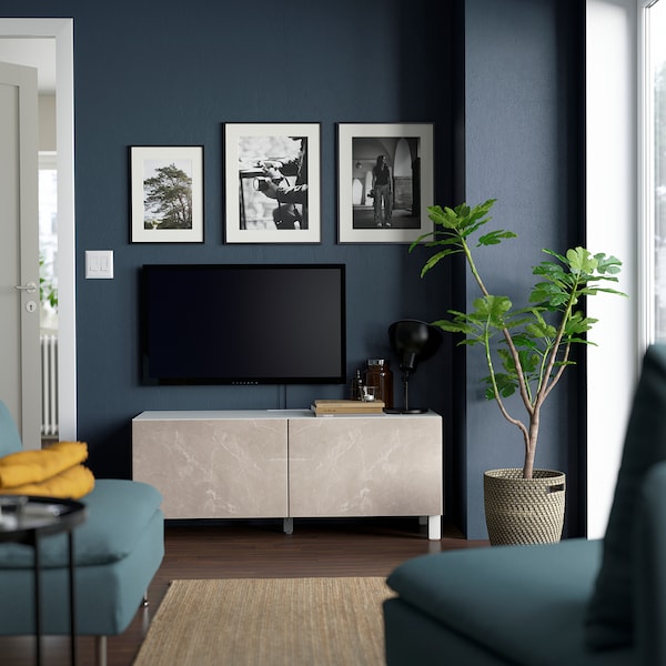 IKEA BESTÅ TV bench with doors, 47 1/4x16 1/2x18 7/8 in White Bergsviken / Stubbarp / Beige, Ikea Ireland | 2085NSJFY