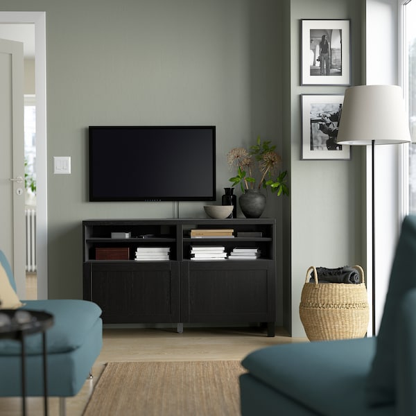 IKEA BESTÅ TV bench with doors, 47 1/4x16 1/2x29 1/8 in Black / Brown / Hanviken / Stubbarp Black / Brown, Ikea Ireland | 1045UMSJG