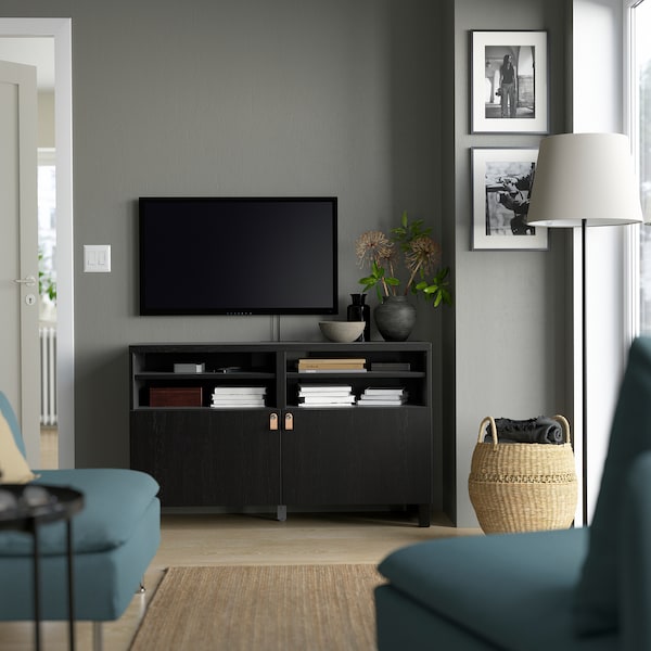 IKEA BESTÅ TV bench with doors, 47 1/4x16 1/2x29 1/8 in Black / Brown / Lappviken / Stubbarp Black / Brown, Ikea Ireland | 5218RGJNH