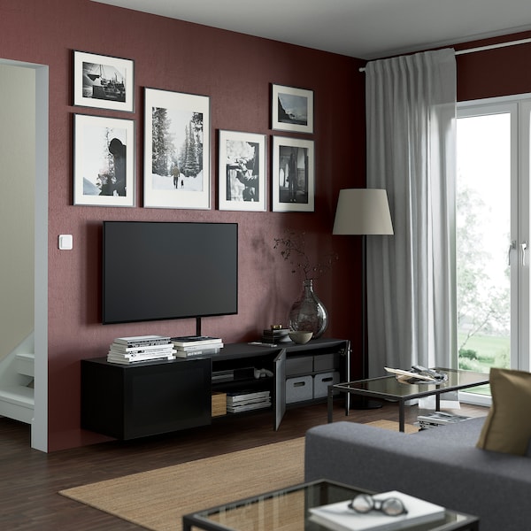 IKEA BESTÅ TV bench with doors, 70 7/8x16 1/2x15 in Black / Brown / Mörtviken Black, Ikea Ireland | 1096ZXSUA