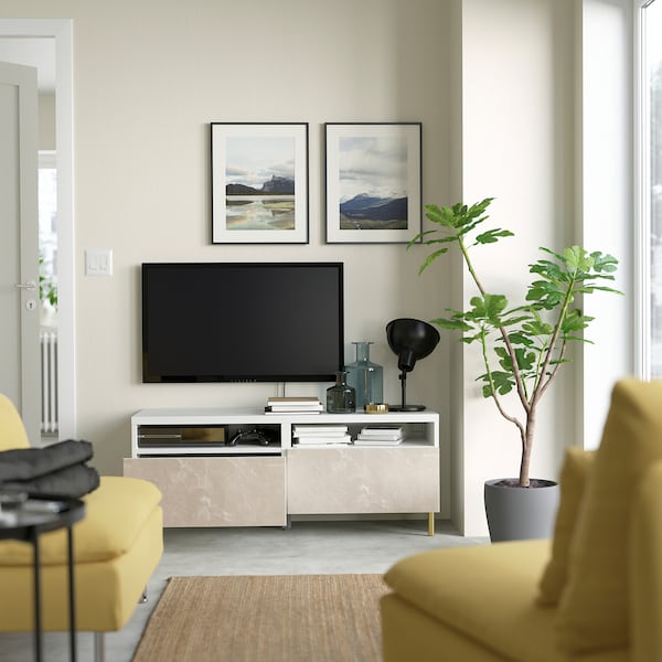 IKEA BESTÅ TV bench with drawers, 47 1/4x16 1/2x18 7/8 in White / Bergsviken / Ösarp Beige, Ikea Ireland | 8950KRDLI