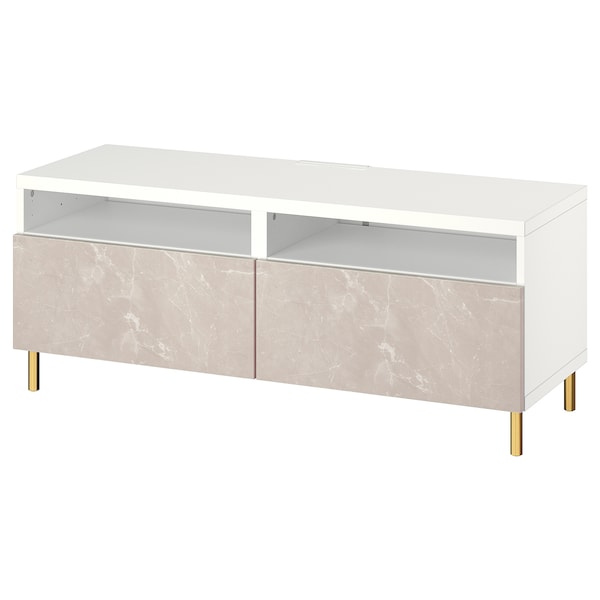 IKEA BESTÅ TV bench with drawers, 47 1/4x16 1/2x18 7/8 in White / Bergsviken / Ösarp Beige, Ikea Ireland | 8950KRDLI