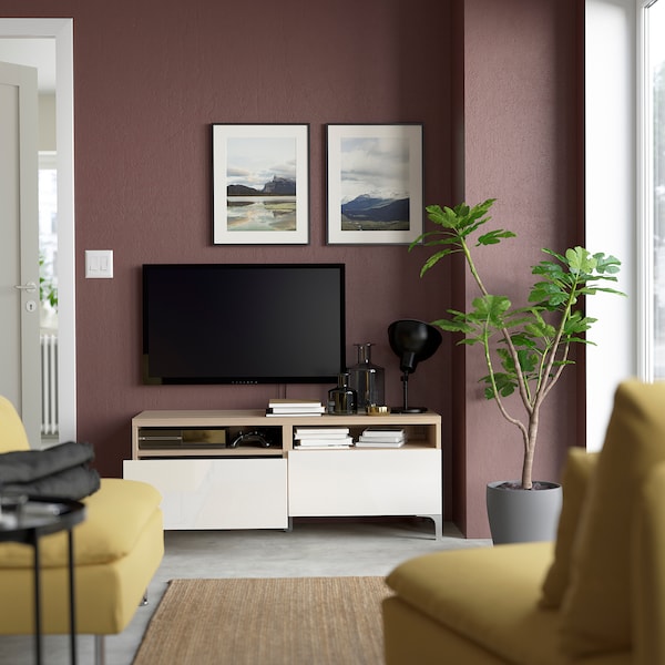 IKEA BESTÅ TV bench with drawers, 47 1/4x16 1/2x18 7/8 in White Stained Oak Effect / Selsviken / Nannarp High / Gloss / Wh, Ikea Ireland | 9175KDHRV