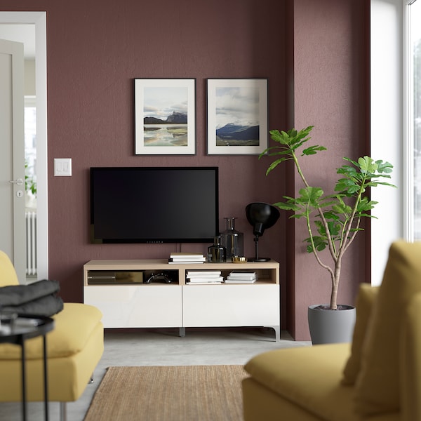 IKEA BESTÅ TV bench with drawers, 47 1/4x16 1/2x18 7/8 in White Stained Oak Effect / Selsviken / Nannarp High / Gloss / Wh, Ikea Ireland | 9175KDHRV