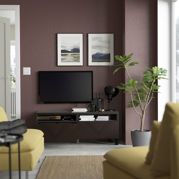 IKEA BESTÅ TV bench with drawers, 47 1/4x16 1/2x18 7/8 in Black / Brown Hedeviken / Stubbarp / Dark Brown Stained Oak Vene, Ikea Ireland | 2715QVKLD