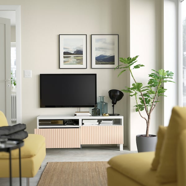 IKEA BESTÅ TV bench with drawers, 47 1/4x16 1/2x18 7/8 in White / Björköviken / Stubbarp Birch Veneer, Ikea Ireland | 5209BXAVC