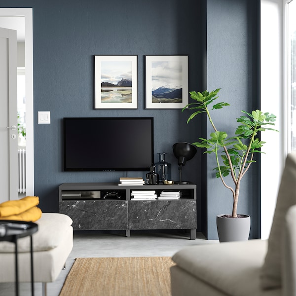 IKEA BESTÅ TV bench with drawers, 47 1/4x16 1/2x18 7/8 in Dark Gray / Bergsviken / Stubbarp Black, Ikea Ireland | 4957RYGHJ