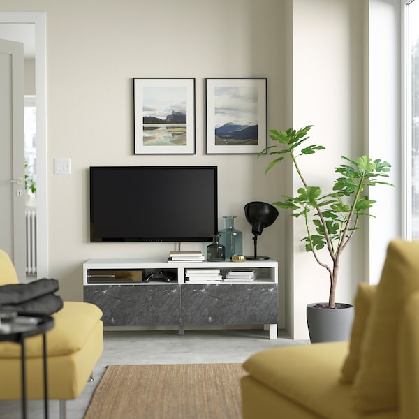 IKEA BESTÅ TV bench with drawers, 47 1/4x16 1/2x18 7/8 in White / Bergsviken / Stubbarp Black, Ikea Ireland | 1047JOYIU