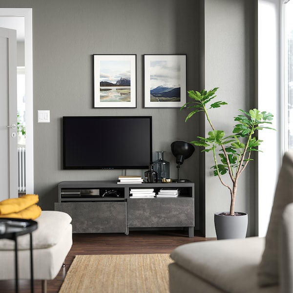 IKEA BESTÅ TV bench with drawers, 47 1/4x16 1/2x18 7/8 in Dark Gray / Kallviken / Stubbarp Dark Gray, Ikea Ireland | 6417IYETX