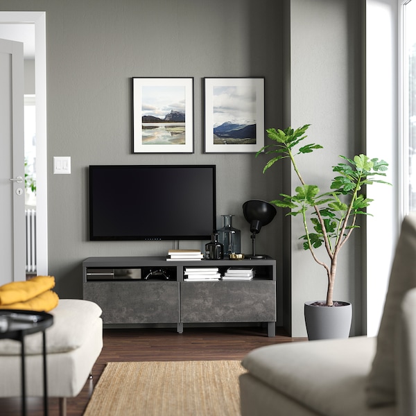IKEA BESTÅ TV bench with drawers, 47 1/4x16 1/2x18 7/8 in Dark Gray / Kallviken / Stubbarp Dark Gray, Ikea Ireland | 6417IYETX