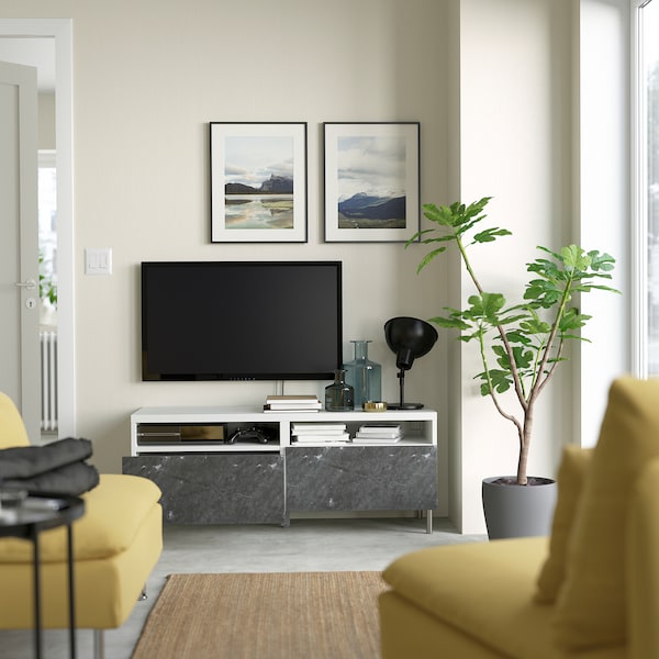 IKEA BESTÅ TV bench with drawers, 47 1/4x16 1/2x18 7/8 in White / Bergsviken / Ösarp Black, Ikea Ireland | 7689OAWCU
