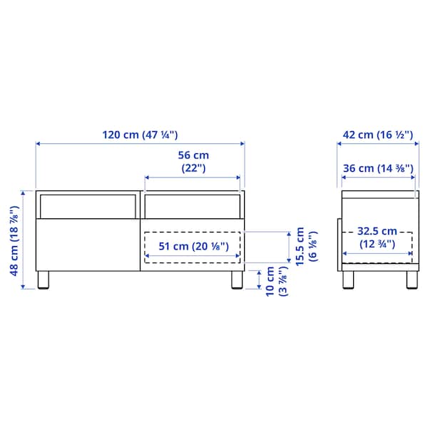 IKEA BESTÅ TV bench with drawers, 47 1/4x16 1/2x18 7/8 in White / Bergsviken / Ösarp Black, Ikea Ireland | 7689OAWCU
