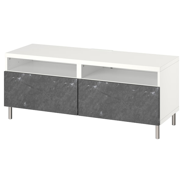 IKEA BESTÅ TV bench with drawers, 47 1/4x16 1/2x18 7/8 in White / Bergsviken / Ösarp Black, Ikea Ireland | 7689OAWCU