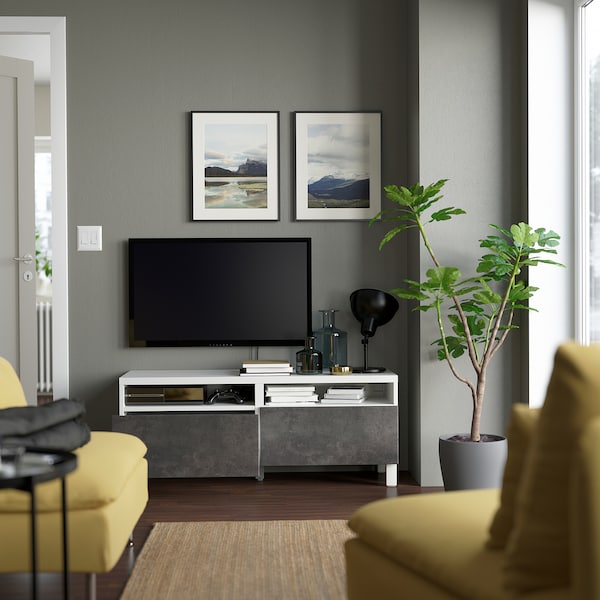 IKEA BESTÅ TV bench with drawers, 47 1/4x16 1/2x18 7/8 in White / Kallviken / Stubbarp Dark Gray, Ikea Ireland | 4097ZMVXU