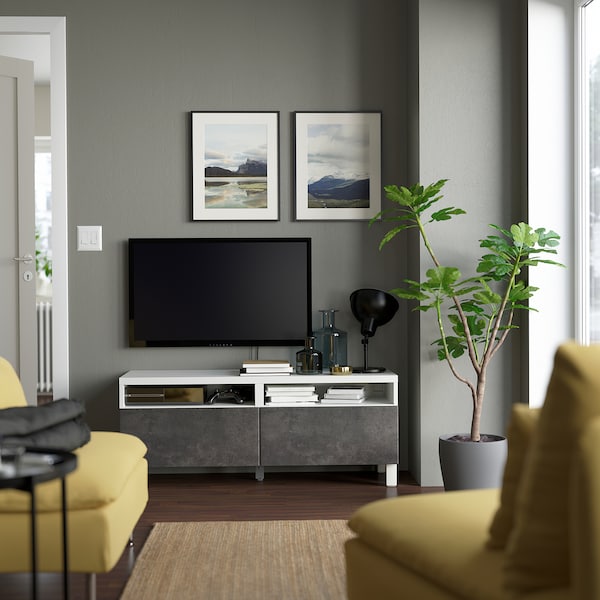 IKEA BESTÅ TV bench with drawers, 47 1/4x16 1/2x18 7/8 in White / Kallviken / Stubbarp Dark Gray, Ikea Ireland | 4097ZMVXU
