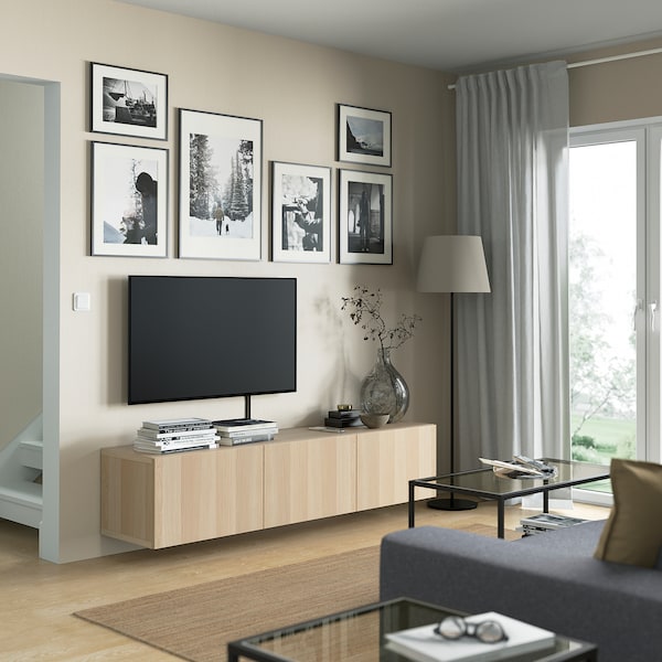 IKEA BESTÅ TV unit with doors, 70 7/8x16 1/2x15 in White Stained Oak Effect / Lappviken White Stained Oak Effect, Ikea Ireland | 8467YJWVT