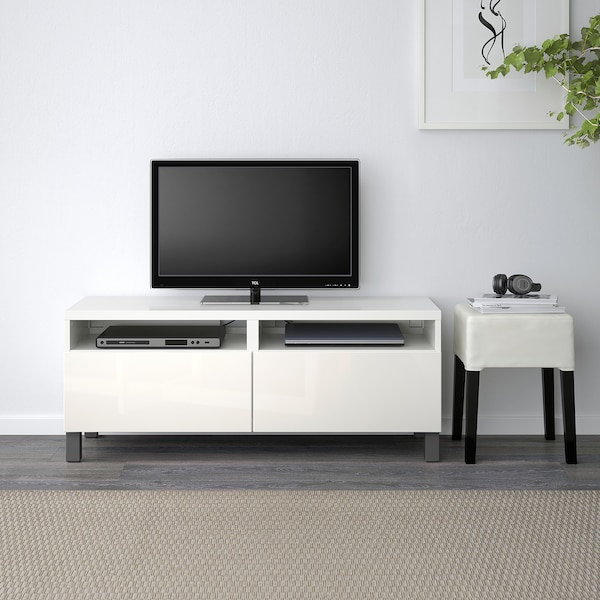 IKEA BESTÅ TV unit with drawers, 47 1/4x16 1/2x18 7/8 in White / Selsviken / Stubbarp Dark Gray, Ikea Ireland | 6537BZQYW