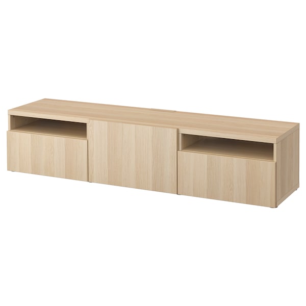 IKEA BESTÅ TV unit with drawers and door, 70 7/8x16 1/2x15 3/8 in White Stained Oak Effect / Lappviken White Stained Oak Effect, Ikea Ireland | 7142DHWRP