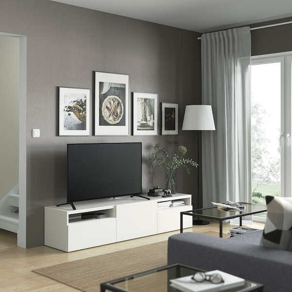 IKEA BESTÅ TV unit with drawers and door, 70 7/8x16 1/2x15 3/8 in White / Lappviken White, Ikea Ireland | 3806SPJQD