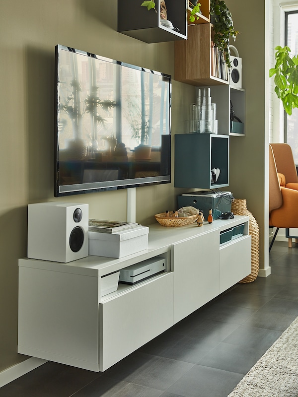 IKEA BESTÅ TV unit with drawers and door, 70 7/8x16 1/2x15 3/8 in White / Lappviken White, Ikea Ireland | 3806SPJQD