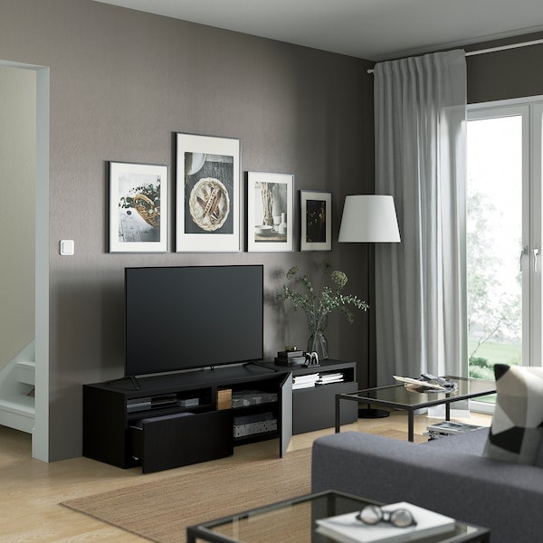 IKEA BESTÅ TV unit with drawers and door, 70 7/8x16 1/2x15 3/8 in Black / Brown / Lappviken Black / Brown, Ikea Ireland | 3790DEPIR