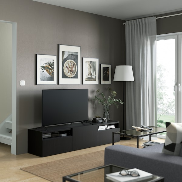 IKEA BESTÅ TV unit with drawers and door, 70 7/8x16 1/2x15 3/8 in Black / Brown / Lappviken Black / Brown, Ikea Ireland | 3790DEPIR