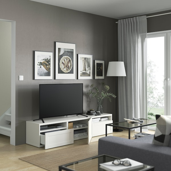IKEA BESTÅ TV unit with drawers and door, 70 7/8x16 1/2x15 3/8 in White / Hanviken White, Ikea Ireland | 4875JAUGK