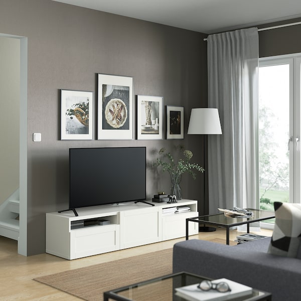 IKEA BESTÅ TV unit with drawers and door, 70 7/8x16 1/2x15 3/8 in White / Hanviken White, Ikea Ireland | 4875JAUGK