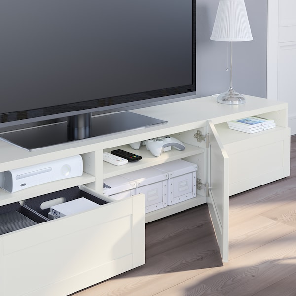 IKEA BESTÅ TV unit with drawers and door, 70 7/8x16 1/2x15 3/8 in White / Hanviken White, Ikea Ireland | 4875JAUGK