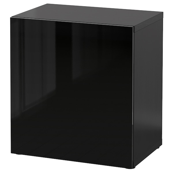 IKEA BESTÅ shelf unit with door, 23 5/8x16 1/2x25 1/4 in Black / Brown / Selsviken High / Gloss / Black, Ikea Ireland | 2147POLDV