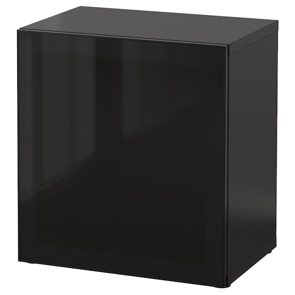 IKEA BESTÅ shelf unit with glass door, 23 5/8x16 1/2x25 1/4 in Black / Brown / Glassvik Black / Smoked Glass, Ikea Ireland | 8901QDLXG