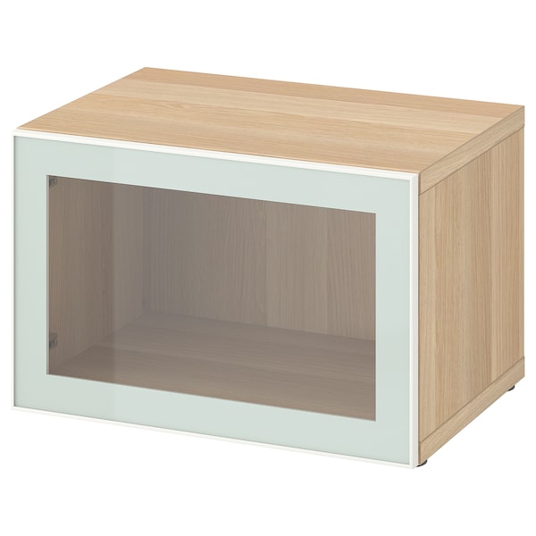 IKEA BESTÅ shelf unit with glass door, 23 5/8x16 1/2x15 in White Stained Oak Effect Glassvik / White / Light Green Clear Gl, Ikea Ireland | 6029NDWYB