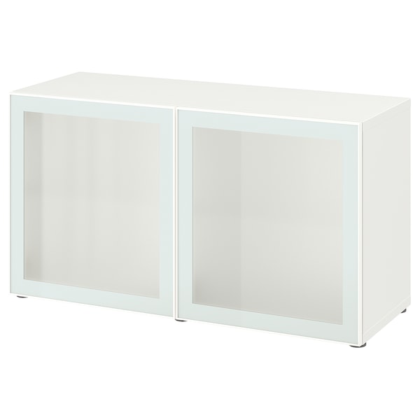 IKEA BESTÅ shelf unit with glass doors, 47 1/4x16 1/2x25 1/4 in White Glassvik / White / Light Green Frosted Glass, Ikea Ireland | 5607GYKJT
