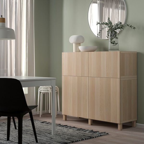 IKEA BESTÅ storage combination w doors/drawers, 47 1/4x16 1/2x44 1/8 in White Stained Oak Effect / Lappviken / Stubbarp, Ikea Ireland | 2796IVEBC