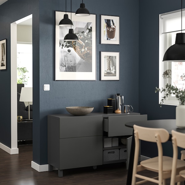 IKEA BESTÅ storage combination w doors/drawers, 47 1/4x16 1/2x29 1/8 in Dark Gray / Lappviken / Stubbarp Dark Gray, Ikea Ireland | 1629KIZSV