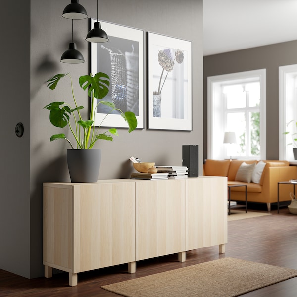 IKEA BESTÅ storage combination with doors, 70 7/8x16 1/2x29 1/8 in White Stained Oak Effect / Lappviken / Stubbarp White Stained Oa, Ikea Ireland | 7245DBXKY