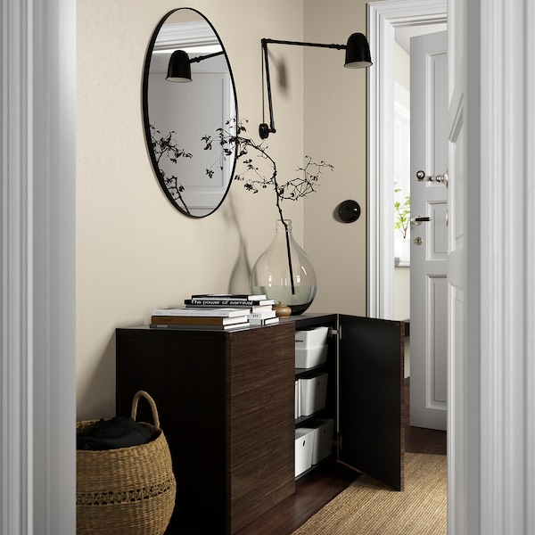 IKEA BESTÅ storage combination with doors, black-brown/Selsviken high-gloss/brown, 47 1/4x16 1/2x25 5/8 in, Ikea Ireland | 0853OFCJE