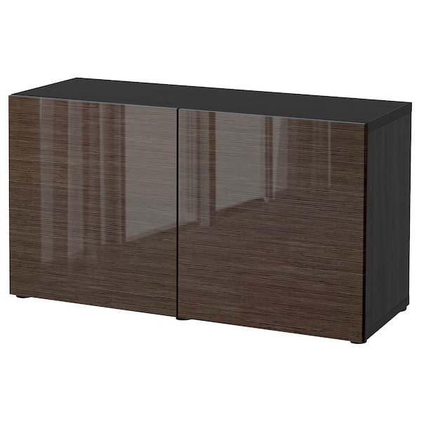 IKEA BESTÅ storage combination with doors, black-brown/Selsviken high-gloss/brown, 47 1/4x16 1/2x25 5/8 in, Ikea Ireland | 0853OFCJE