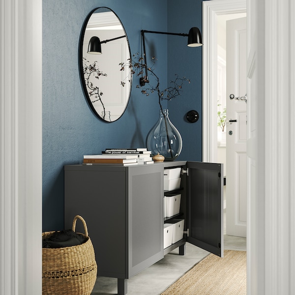IKEA BESTÅ storage combination with doors, 47 1/4x16 1/2x29 1/8 in Dark Gray / Mörtviken / Stubbarp Dark Gray, Ikea Ireland | 4725IJYPR