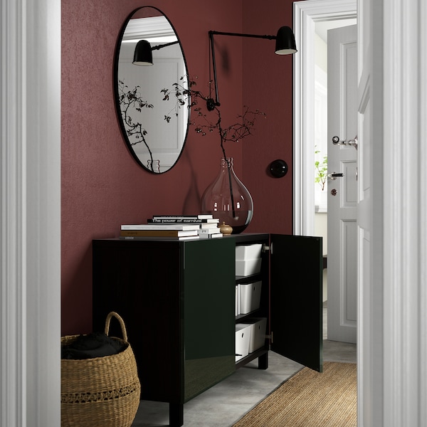 IKEA BESTÅ storage combination with doors, 47 1/4x16 1/2x29 1/8 in Black / Brown Selsviken / Stubbarp / High Gloss Dark Olive / Gre, Ikea Ireland | 4531NOMZJ