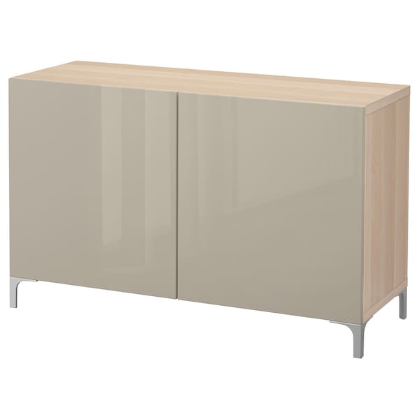 IKEA BESTÅ storage combination with doors, 47 1/4x16 1/2x29 1/8 in White Stained Oak Effect / Selsviken High / Gloss / Beige, Ikea Ireland | 2980TYFLH