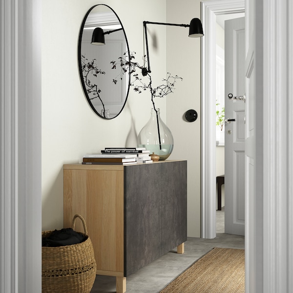 IKEA BESTÅ storage combination with doors, 47 1/4x16 1/2x29 1/8 in White Stained Oak Effect Kallviken / Stubbarp / Dark Gray Concre, Ikea Ireland | 9754ZHAGE
